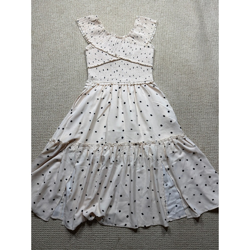 Melloday Cream Polka Dot Smocked Midi Dress XL CED221073-VR NWT